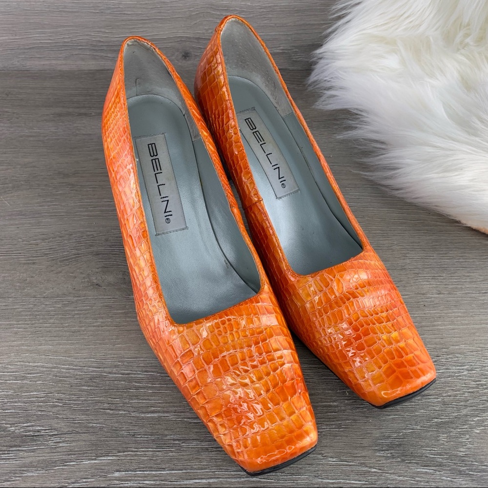 Bellini Orange Croc-Embossed Heels